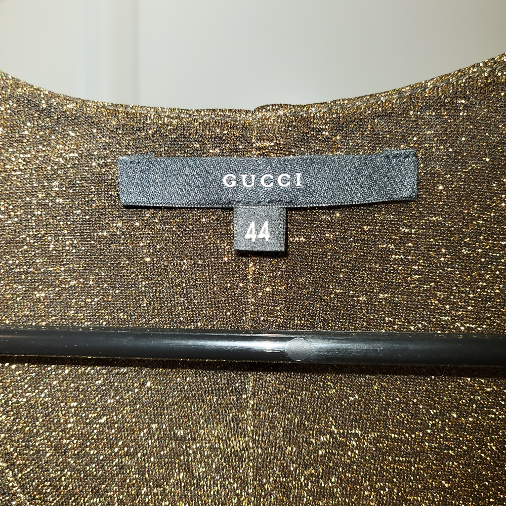 Gucci Gold Long Sleeve Sheath Dress with Plunge Neckline - Picture 6 of 7